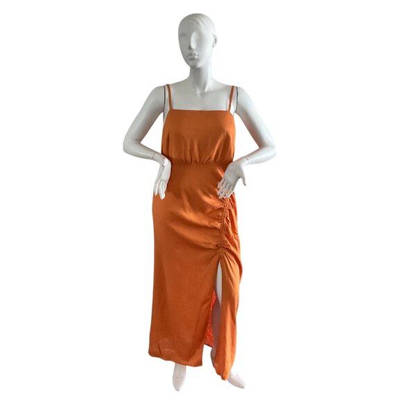 Eloquii Linen Blend Maxi Dress Slit Front Orange 14 - Picture 1 of 8